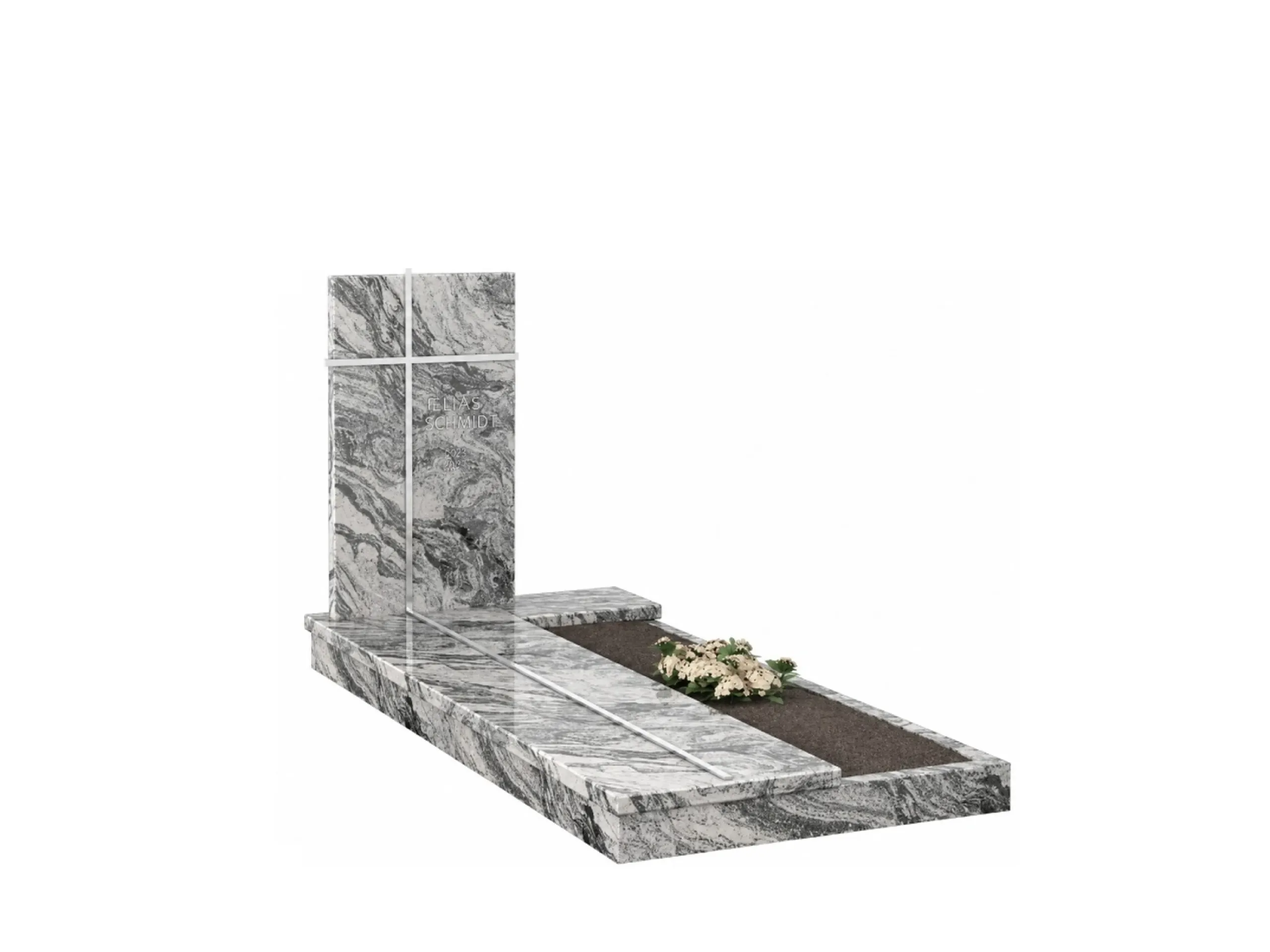 Grabstein aus Granit weiß grau Einfach Viscont White ZEUS